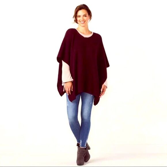 NWT Lauren Conrad LC Plum Open Poncho Criss Cross Back Deep burgundy OSFM - Picture 1 of 6